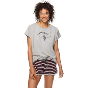 U.S. Polo Assn. Womens Rolled Short Sleeve Shirt and Lounge Pajama Shorts Sleepwear Set