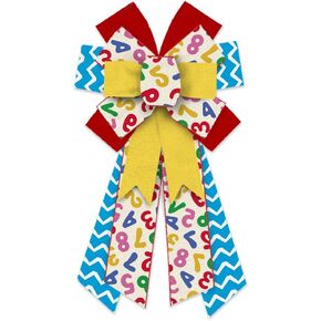 2pcs Back to School Wreath Bows Red Blue School Bus Words Dot Spots Burlap Linen Bows for Wreath, School Theme Bows for First Day of School Classroom Indoor Outdoor Decoration Wreath Ornament Supplies