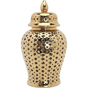 برطمان زنجبيل مثقوب تقليدي من Luxshiny مع غطاء، برطمان زنجبيل سيراميكي مزخرف بشبكة منحوتة، مزهرية زهور مجوفة للمنزل والمكتب والحفلات فضية