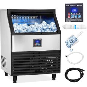 ماكينة صنع الثلج التجارية، ماكينة صنع الثلج بقوة 300 رطل/24 ساعة تحت ماكينة صنع الثلج مع ضاغط بقدرة 500 وات، وتخزين 100 رطل، ومضخة تصريف المياه، وفلتر مياه، ومجارف ثلج متضمنة in Kuwait