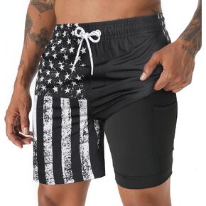zeetoo Mens Swim Trunks with Compression Liner 5.5" Inseam Quick Dry Board Shorts Swim Shorts