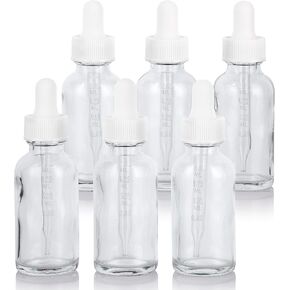 JUVITUS 1 oz Clear Glass Boston Round Bottle with Black Graduated Measurement Dropper (24 pack)