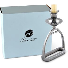 Arthur Court Candlestick Equestrian Horse Polo Stirrup - Cast Aluminum Hand Polished Candle Holder 8 inch Tall