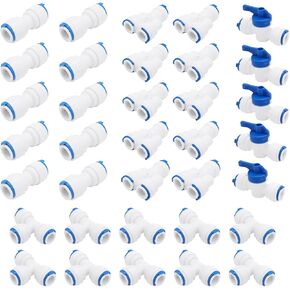 3/8" Quick Connect Push In to Connect for RO Water Reverse Osmosis System Water Tube Fitting Set Of 35 (ball valve+T+I+Y Type Combo)