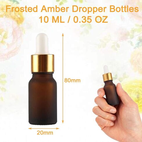 10Pcs, 10ml Frosted Amber Glass Bottles with Glass Pipettes, Mini Empty Dropper Bottles Gold Metal Cap Refillable Sample Container for Essential Oil/Aromatherapy Blends/Chemical Liquid in Saudi Arabia