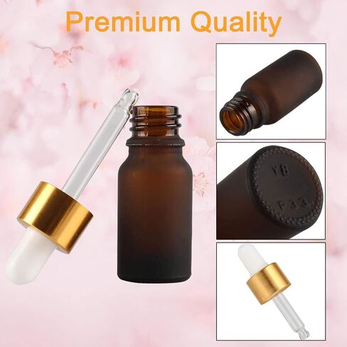 10Pcs, 10ml Frosted Amber Glass Bottles with Glass Pipettes, Mini Empty Dropper Bottles Gold Metal Cap Refillable Sample Container for Essential Oil/Aromatherapy Blends/Chemical Liquid in Saudi Arabia