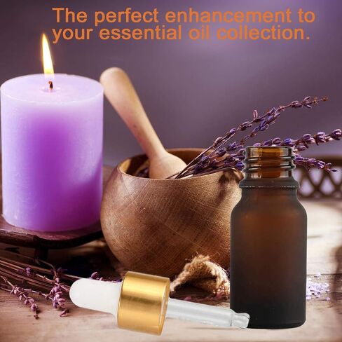 10Pcs, 10ml Frosted Amber Glass Bottles with Glass Pipettes, Mini Empty Dropper Bottles Gold Metal Cap Refillable Sample Container for Essential Oil/Aromatherapy Blends/Chemical Liquid in Saudi Arabia