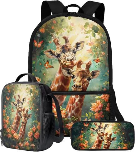 3D Dachshund Dog Print Backpack Set 17 Inch Schoolbag Large Capacity Bookbag Lunch Box Pencil Case Lightweight Travel Laptop Backpacks Rucksack Daypack with Zippered Pockets in Saudi Arabia