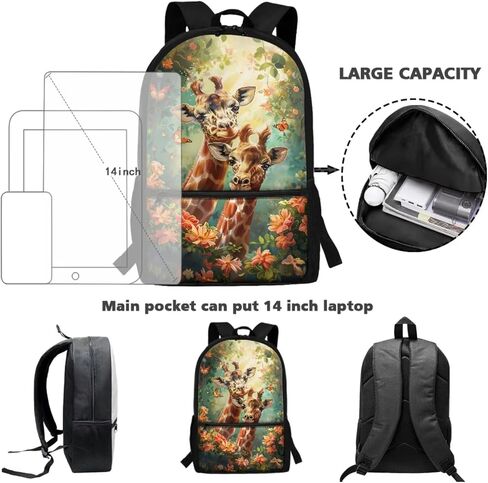 3D Dachshund Dog Print Backpack Set 17 Inch Schoolbag Large Capacity Bookbag Lunch Box Pencil Case Lightweight Travel Laptop Backpacks Rucksack Daypack with Zippered Pockets in Saudi Arabia