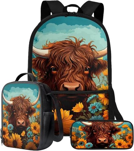 3D Dachshund Dog Print Backpack Set 17 Inch Schoolbag Large Capacity Bookbag Lunch Box Pencil Case Lightweight Travel Laptop Backpacks Rucksack Daypack with Zippered Pockets in Saudi Arabia