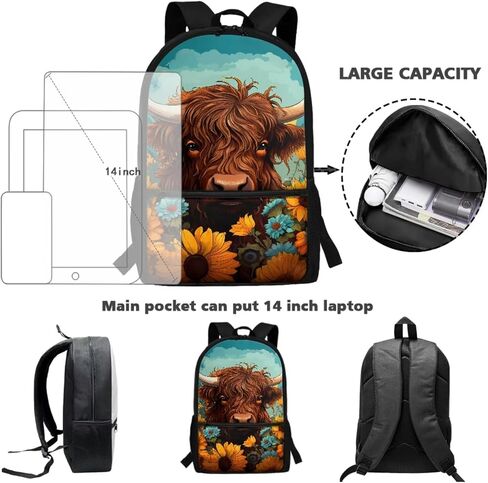 3D Dachshund Dog Print Backpack Set 17 Inch Schoolbag Large Capacity Bookbag Lunch Box Pencil Case Lightweight Travel Laptop Backpacks Rucksack Daypack with Zippered Pockets in Saudi Arabia