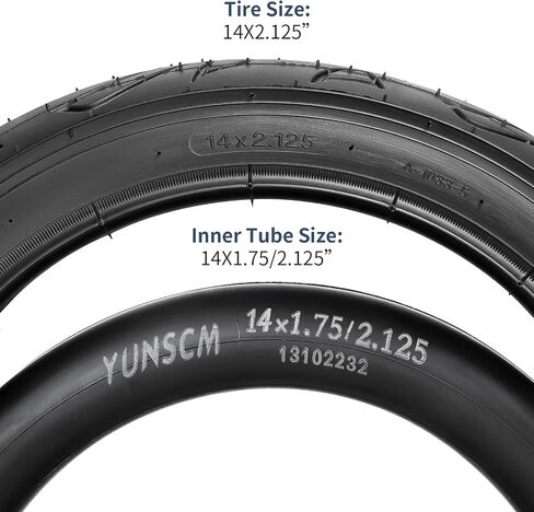 إطارات دراجة YUNSCM 14 بوصة 14x2.125/52-254 و14 بوصة صمام شاردر لأنابيب الدراجة مع شريطين حافة متوافق مع إطارات وأنابيب دراجة 14 × 2.10 14 × 2.125 14 × 2.25 (A-1033) in Saudi Arabia