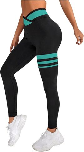 Floerns Women's High Waist Seamless Colorblock Striped Print Yoga Sports Leggings in Saudi Arabia