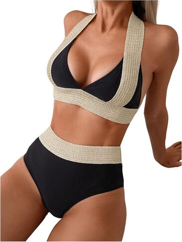 بدلة سباحة نسائية من قطعتين من SweatyRocks، بدلة سباحة بيكيني ذات ربطة عنق من الخلف، عالية الخصر in Kuwait