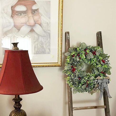 SUNFICON 19 بوصة مزرعة اصطناعية أوراق الأوكالبتوس إكليل خشب البقس إكليل ديكور كبير إكليل الباب الأمامي إكليل الزفاف نافذة الجدار داخلي في الهواء الطلق 4 أقواس ربط 81 التوت الأحمر in Kuwait