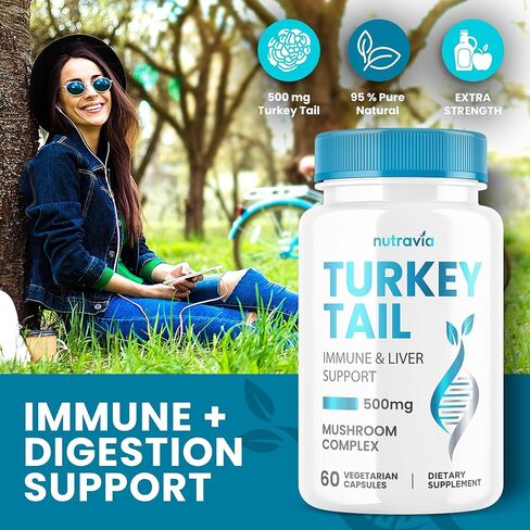 كبسولات فطر ذيل الديك الرومي، نظام المناعة الطبيعي ودعم الجهاز الهضمي، مستخلص ذيل الديك الرومي 500 مجم مسحوق لكل وجبة، حبوب ذيل الديك الرومي، صنع في الولايات المتحدة الأمريكية، تركيبة حقيقية تم اختبارها معملًا نباتيًا (60 كبسولة) in Kuwait