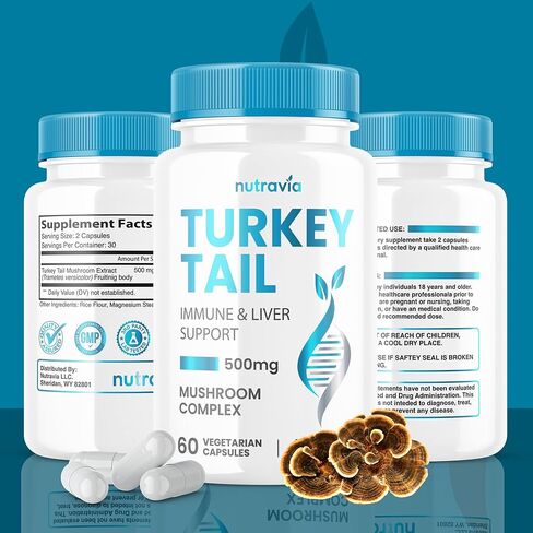 كبسولات فطر ذيل الديك الرومي، نظام المناعة الطبيعي ودعم الجهاز الهضمي، مستخلص ذيل الديك الرومي 500 مجم مسحوق لكل وجبة، حبوب ذيل الديك الرومي، صنع في الولايات المتحدة الأمريكية، تركيبة حقيقية تم اختبارها معملًا نباتيًا (60 كبسولة) in Kuwait