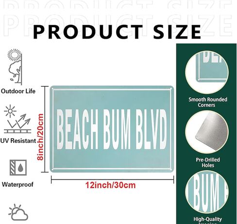 Beach Lovers Gift Vintage Summer Beach Sign Beach Bum Blvd Metal Sign for Lake House Beachy Room Cottage Cabin Deck Decor 12 X 8 INCH in Saudi Arabia