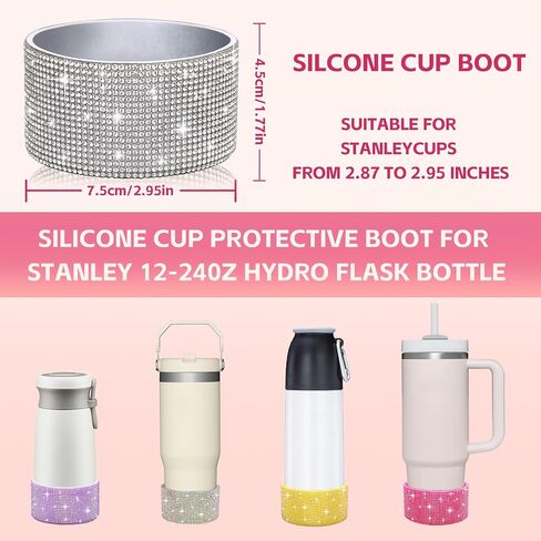 Protective Rhinestone Glitter Silicone Boot for Stanley Cup 20-40oz, Bling Diamond Anti-Slip Sleeve Cover for Hydro Flask Bottle 12-24oz and More Tumblers/Bottles with 2.8-2.9 inch Bottom in Saudi Arabia