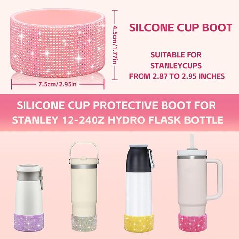 Protective Rhinestone Glitter Silicone Boot for Stanley Cup 20-40oz, Bling Diamond Anti-Slip Sleeve Cover for Hydro Flask Bottle 12-24oz and More Tumblers/Bottles with 2.8-2.9 inch Bottom in Saudi Arabia