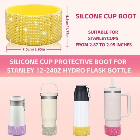 Protective Rhinestone Glitter Silicone Boot for Stanley Cup 20-40oz, Bling Diamond Anti-Slip Sleeve Cover for Hydro Flask Bottle 12-24oz and More Tumblers/Bottles with 2.8-2.9 inch Bottom in Saudi Arabia