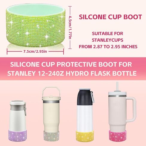 Protective Rhinestone Glitter Silicone Boot for Stanley Cup 20-40oz, Bling Diamond Anti-Slip Sleeve Cover for Hydro Flask Bottle 12-24oz and More Tumblers/Bottles with 2.8-2.9 inch Bottom in Saudi Arabia
