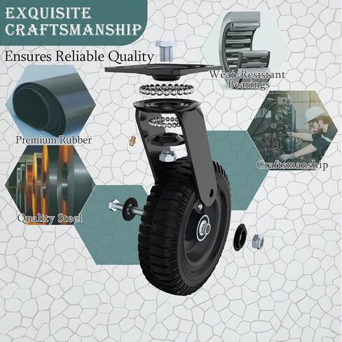 عجلة دوارة ثابتة شديدة التحمل، سعة 8 بوصات * 2,1000 رطل، حافة سوداء، مطاط صلب، حديد زهر، خارجي، مسطح مجاني للعربات، دوللي، منضدة العمل، العربة، أدوات DIY in Kuwait
