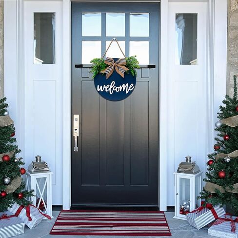 Welcome Sign For Front Door, Farmhouse Wall Decor Welcome Sign, 12" Wooden Welcome Home Decorations, Outdoor Welcome Signs For Porch, Wreaths For Front Porch Door Wall Hanging by Nidoot(Dark Blue) in Saudi Arabia