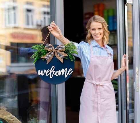 Welcome Sign For Front Door, Farmhouse Wall Decor Welcome Sign, 12" Wooden Welcome Home Decorations, Outdoor Welcome Signs For Porch, Wreaths For Front Porch Door Wall Hanging by Nidoot(Dark Blue) in Saudi Arabia