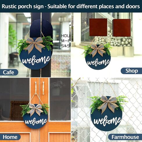 Welcome Sign For Front Door, Farmhouse Wall Decor Welcome Sign, 12" Wooden Welcome Home Decorations, Outdoor Welcome Signs For Porch, Wreaths For Front Porch Door Wall Hanging by Nidoot(Dark Blue) in Saudi Arabia