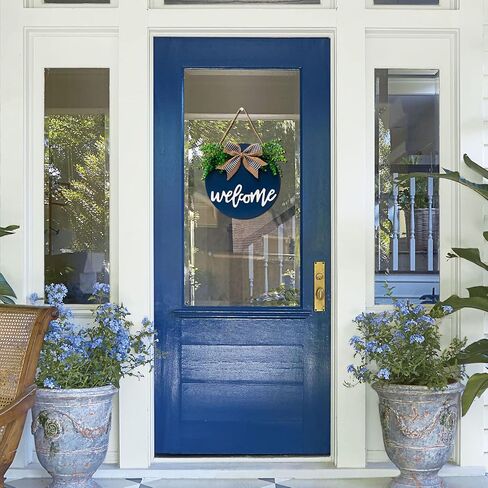 Welcome Sign For Front Door, Farmhouse Wall Decor Welcome Sign, 12" Wooden Welcome Home Decorations, Outdoor Welcome Signs For Porch, Wreaths For Front Porch Door Wall Hanging by Nidoot(Dark Blue) in Saudi Arabia