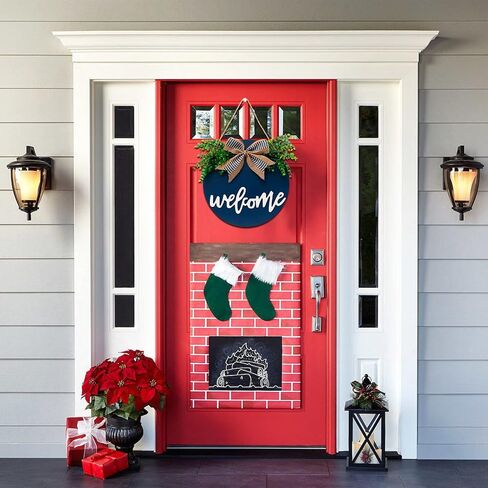 Welcome Sign For Front Door, Farmhouse Wall Decor Welcome Sign, 12" Wooden Welcome Home Decorations, Outdoor Welcome Signs For Porch, Wreaths For Front Porch Door Wall Hanging by Nidoot(Dark Blue) in Saudi Arabia