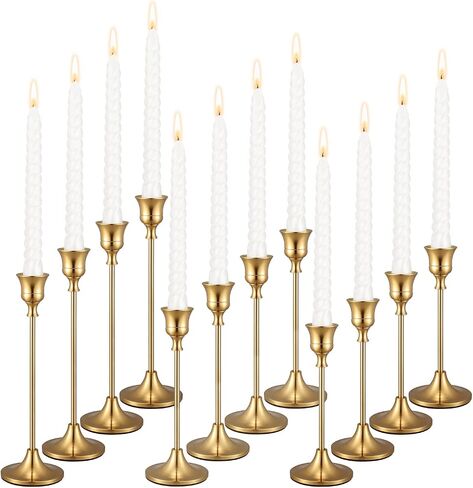 Gold Candlestick Holders Taper Candle Holder - Set of 3 Pcs Brass Gold Candle Stick Holder Centerpieces Decorations for Table, Mantel, Wedding, Dinning, Party(Candles not Include) in Saudi Arabia