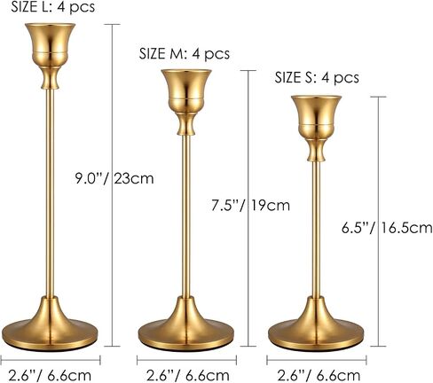 Gold Candlestick Holders Taper Candle Holder - Set of 3 Pcs Brass Gold Candle Stick Holder Centerpieces Decorations for Table, Mantel, Wedding, Dinning, Party(Candles not Include) in Saudi Arabia