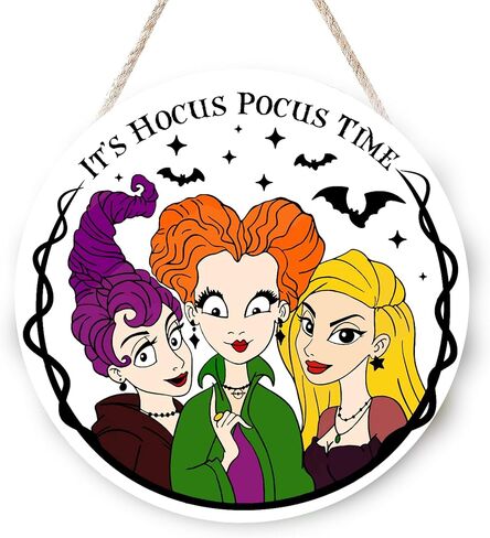 Halloween Door Sign, 3 Witches Theme Wreaths for Front Door Farmhouse, Wooden Hanging Sign Patriotic Decoration for Halloween (It‘s Houcs Pocus Time) in Saudi Arabia