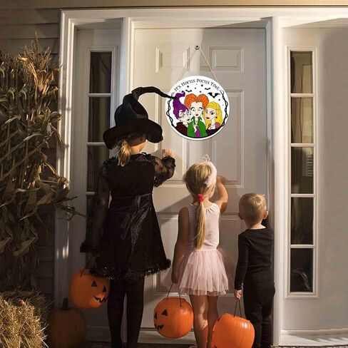 Halloween Door Sign, 3 Witches Theme Wreaths for Front Door Farmhouse, Wooden Hanging Sign Patriotic Decoration for Halloween (It‘s Houcs Pocus Time) in Saudi Arabia