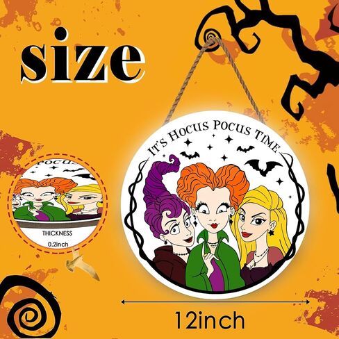 Halloween Door Sign, 3 Witches Theme Wreaths for Front Door Farmhouse, Wooden Hanging Sign Patriotic Decoration for Halloween (It‘s Houcs Pocus Time) in Saudi Arabia