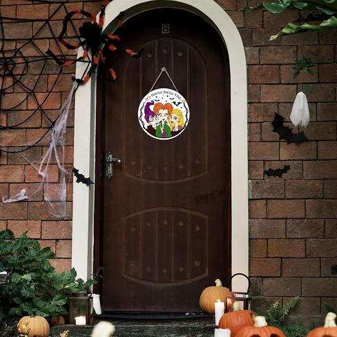Halloween Door Sign, 3 Witches Theme Wreaths for Front Door Farmhouse, Wooden Hanging Sign Patriotic Decoration for Halloween (It‘s Houcs Pocus Time) in Saudi Arabia