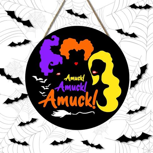 Halloween Door Sign, 3 Witches Theme Wreaths for Front Door Farmhouse, Wooden Hanging Sign Patriotic Decoration for Halloween (It‘s Houcs Pocus Time) in Saudi Arabia