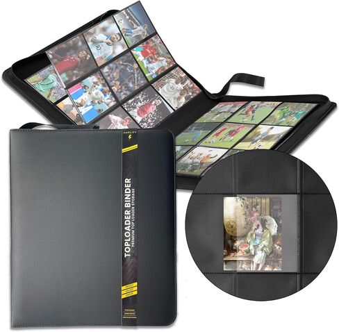 AMPLIFY Premium Top Loader Binder | حامل بطاقات جلدي فاخر لتخزين 252 حافظة علوية، 9 جيوب ومنظم مقاوم للماء مع جامعي بطاقات إغلاق بسحاب (أسود) in Saudi Arabia