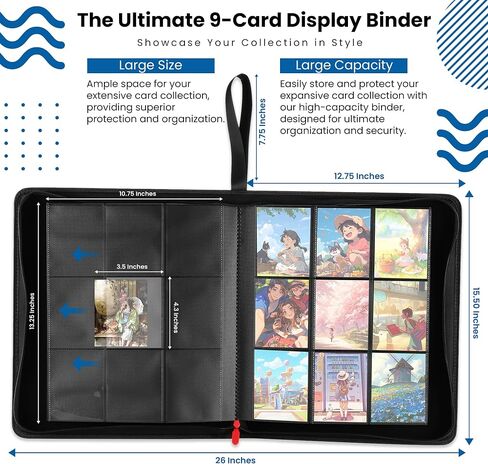 AMPLIFY Premium Top Loader Binder | حامل بطاقات جلدي فاخر لتخزين 252 حافظة علوية، 9 جيوب ومنظم مقاوم للماء مع جامعي بطاقات إغلاق بسحاب (أسود) in Saudi Arabia