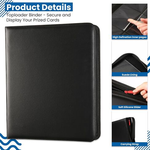 AMPLIFY Premium Top Loader Binder | حامل بطاقات جلدي فاخر لتخزين 252 حافظة علوية، 9 جيوب ومنظم مقاوم للماء مع جامعي بطاقات إغلاق بسحاب (أسود) in Saudi Arabia