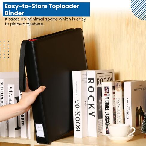 AMPLIFY Premium Top Loader Binder | حامل بطاقات جلدي فاخر لتخزين 252 حافظة علوية، 9 جيوب ومنظم مقاوم للماء مع جامعي بطاقات إغلاق بسحاب (أسود) in Saudi Arabia