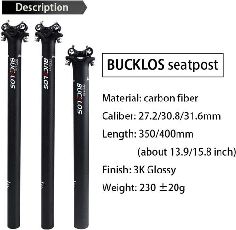 BUCKLOS Carbon Bike Seatpost 27.2 30.8 31.6 x 350mm 400mm, Mountain Bike Road Bicycle Seat Post 3K Carbon Fiber Adjustable Ultra-Light, Suitable for MTB BMX Gravel, Hybrid, and E-Bikes Urban in Saudi Arabia