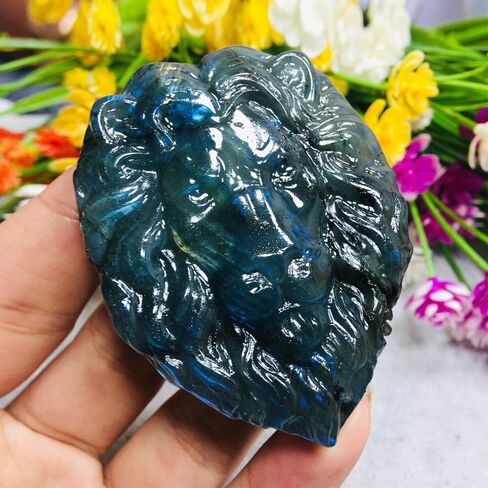 1Pcs Labradorite Crystal Lion Hand Carved The Lion Skull Lion Quartz Reiki Healing Stone Décor in Saudi Arabia