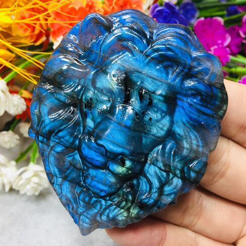 1Pcs Labradorite Crystal Lion Hand Carved The Lion Skull Lion Quartz Reiki Healing Stone Décor in Saudi Arabia