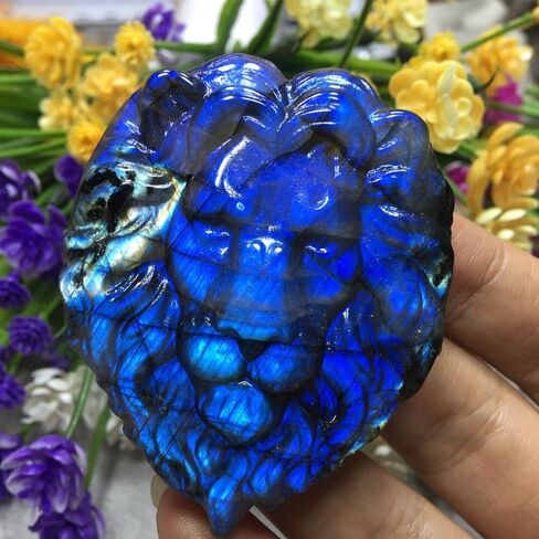 1Pcs Labradorite Crystal Lion Hand Carved The Lion Skull Lion Quartz Reiki Healing Stone Décor in Saudi Arabia