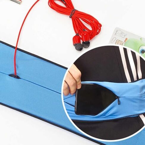 حزام خصر مرن من FlexiStash متين ومريح من الألياف اللدنة المرنة للياقة البدنية مع سحاب حزمة فاني للسفر وممارسة الرياضة والجري والترفيه في الهواء الطلق (أزرق، كبير) in Kuwait