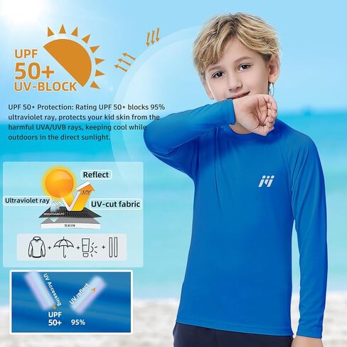 MEETWEE Boys Rash Guard، حماية من الطفح الجلدي بعامل حماية من الأشعة فوق البنفسجية 50، قميص شمسي سريع الجفاف بأكمام طويلة/قصيرة للأطفال in Kuwait