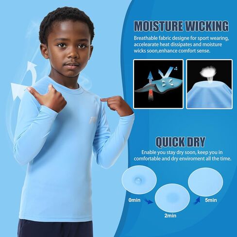 MEETWEE Boys Rash Guard، حماية من الطفح الجلدي بعامل حماية من الأشعة فوق البنفسجية 50، قميص شمسي سريع الجفاف بأكمام طويلة/قصيرة للأطفال in Kuwait